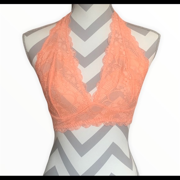 NWT Free People light orange galloon lace halter bra - Picture 6 of 7